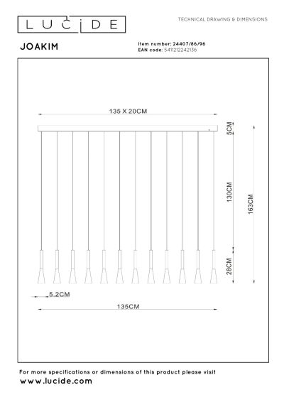 Lucide JOAKIM - Pendant light - LED Dim. - CCT - 12x7W 2700K/4000K - With replaceable LED module - Coffee - Premium